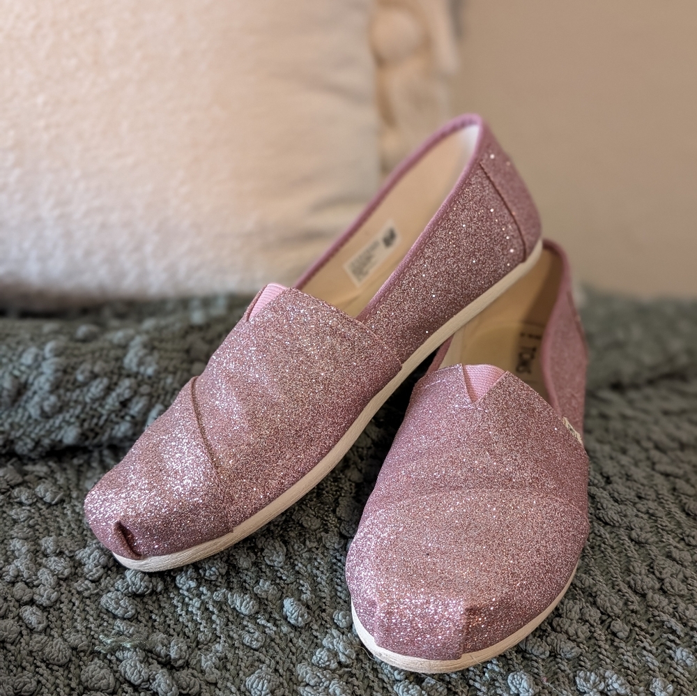 Toms Pink Glitter Flats Slip-On Loafers